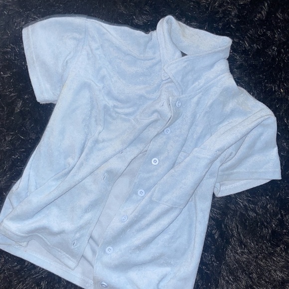 Y2K Light Blue Velvet Button Up Shirt - Picture 2 of 2